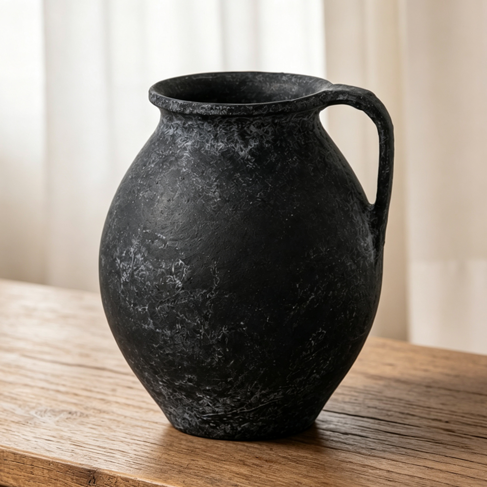 11 2" Black Ceramic Zen Style Distressed Vase Image 2